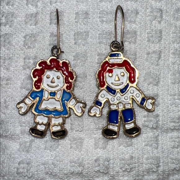 Mamselle Jewelry - Charming Vintage Enamel Raggedy Ann & Andy Doll Earrings